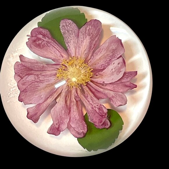 Pressed Pink Flower Paperweight by W. Rolfe Lucite Sphere Encasing Real Flower & - Picture 1 of 9
